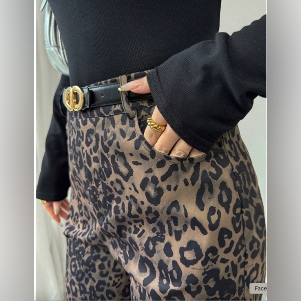 Leopard Print Casual High Waist Loose Flare  Pants - Picture 2 of 6